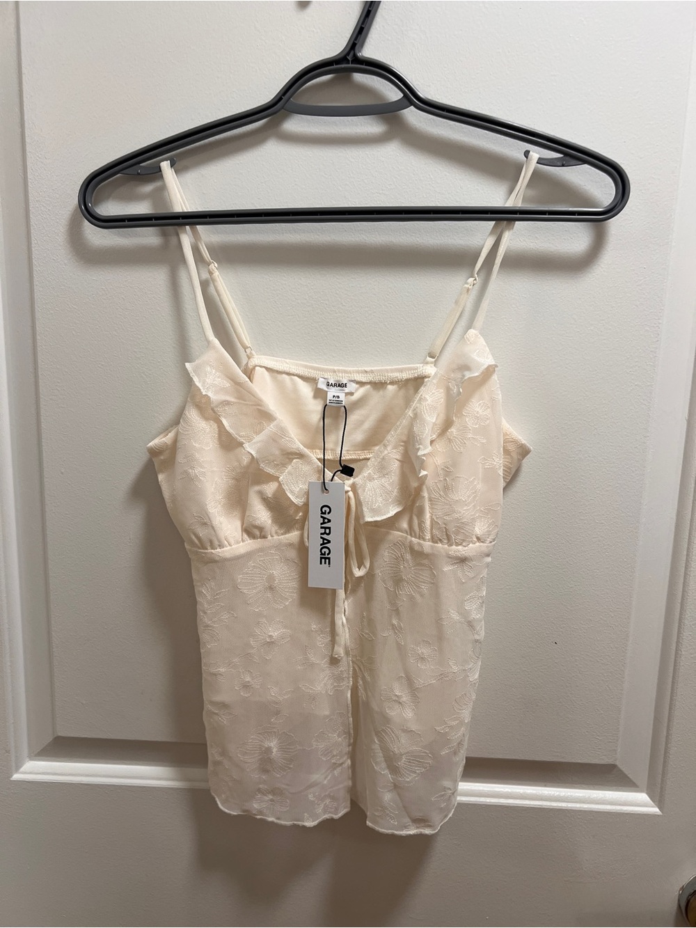 Brand new with tag- Garage Cream Embroidered Ruffle Top